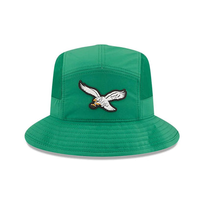 Pictured is this NFL Sideline 2026 Philadelphia Eagles Stretch Bucket cap in Green. 2