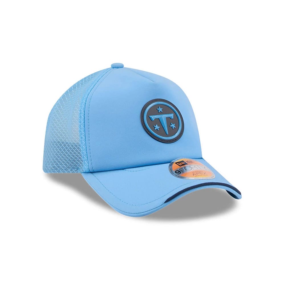 Pictured is this NFL Sideline 2026 Tennessee Titans 9FORTY Apex cap in pastel blue. 3