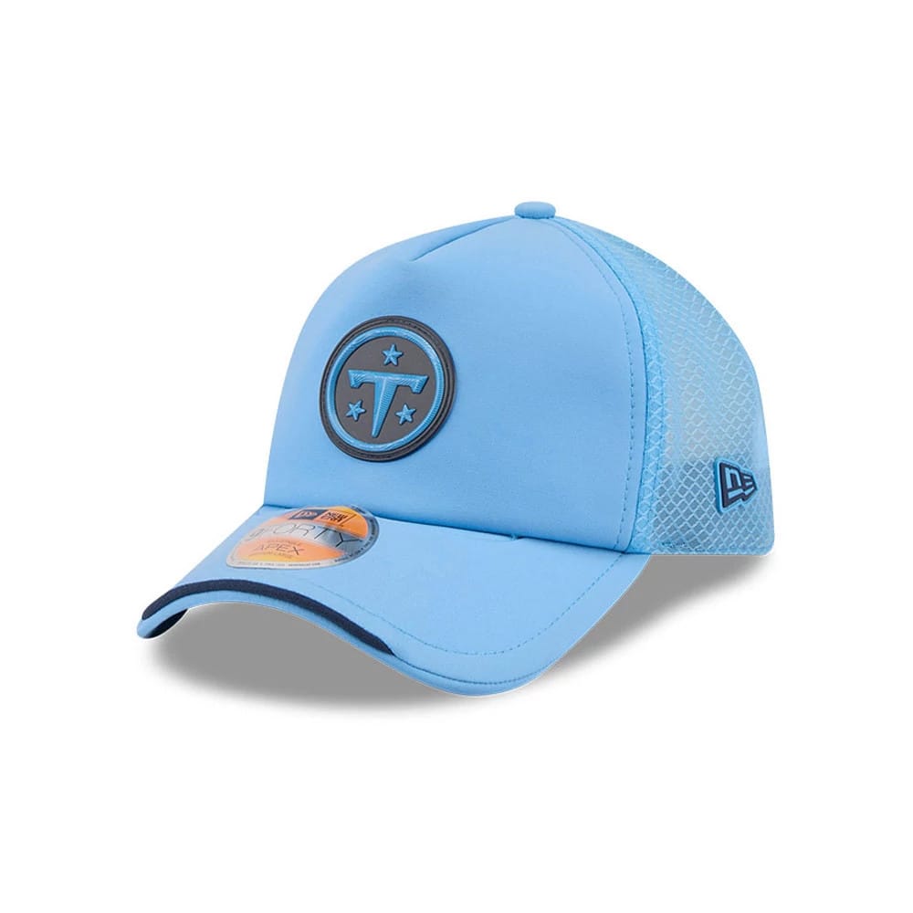 Pictured is this NFL Sideline 2026 Tennessee Titans 9FORTY Apex cap in pastel blue. 1
