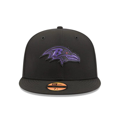 Pictured is this NFL Sideline 2026 Baltimore Ravens 59FIFTY Fitted cap in black. 2