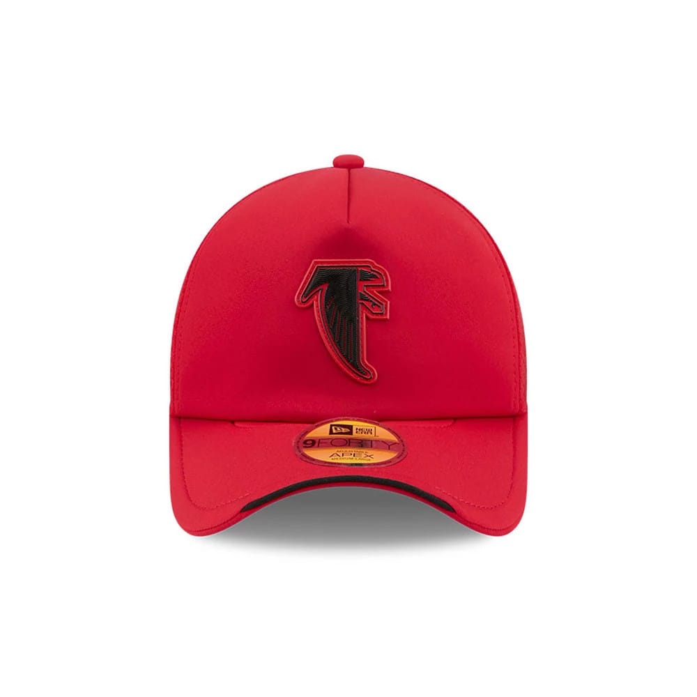 Pictured is this NFL Sideline 2026 Atlanta Falcons 9FORTY Apex cap in Red. 2
