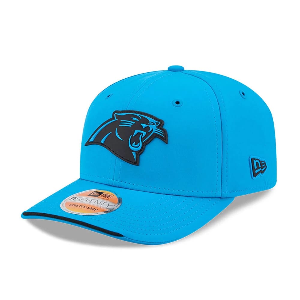 Pictured is this NFL Sideline 2026 Carolina Panthers 9SEVENTY Stretch Snap cap in blue. 1