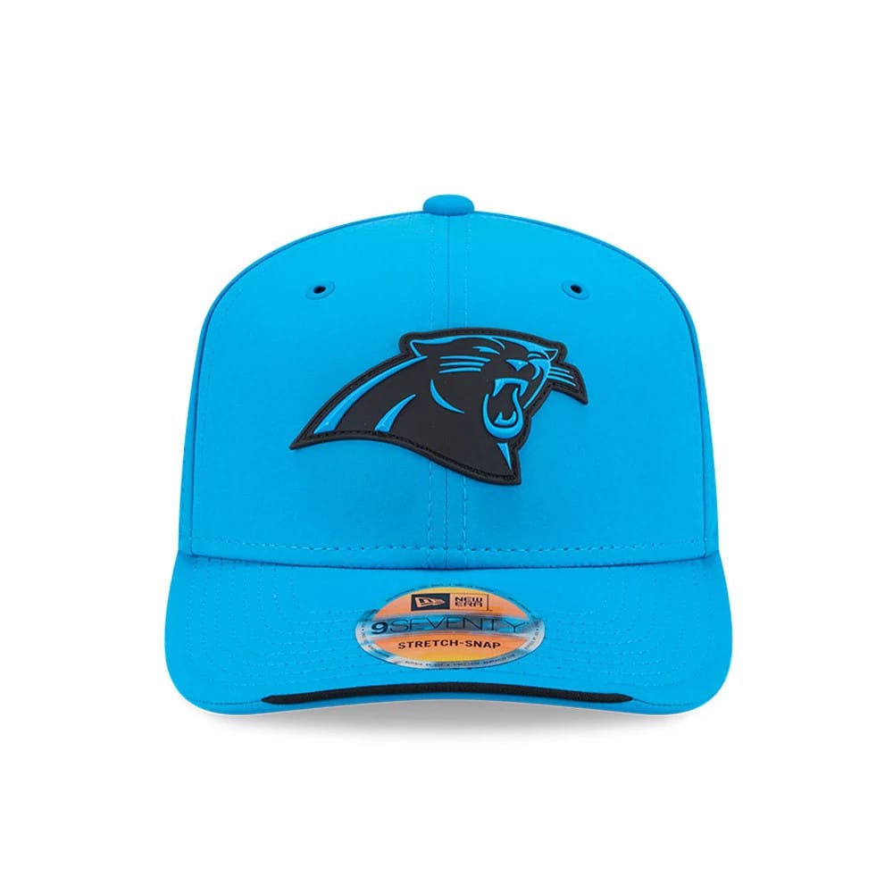 Pictured is this NFL Sideline 2026 Carolina Panthers 9SEVENTY Stretch Snap cap in blue. 2