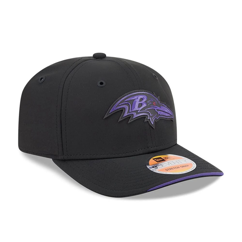 Pictured is this NFL Sideline 2026 Baltimore Ravens 9SEVENTY Stretch Snap cap in black. 3