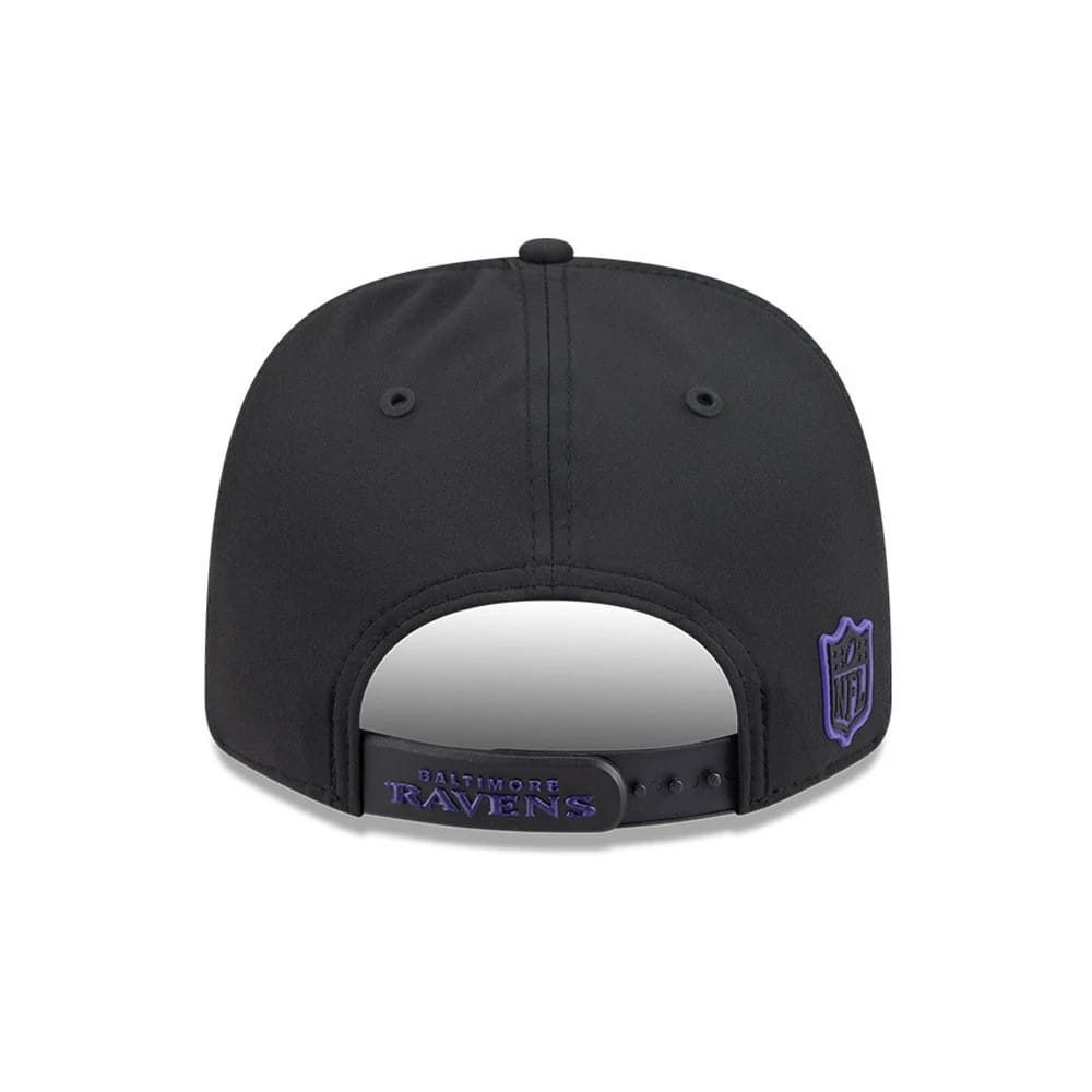 Pictured is this NFL Sideline 2026 Baltimore Ravens 9SEVENTY Stretch Snap cap in black. 6