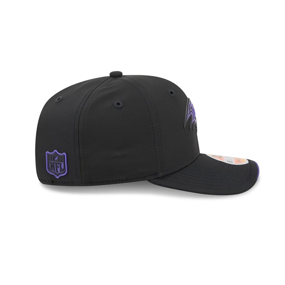 Pictured is this NFL Sideline 2026 Baltimore Ravens 9SEVENTY Stretch Snap cap in black. 4