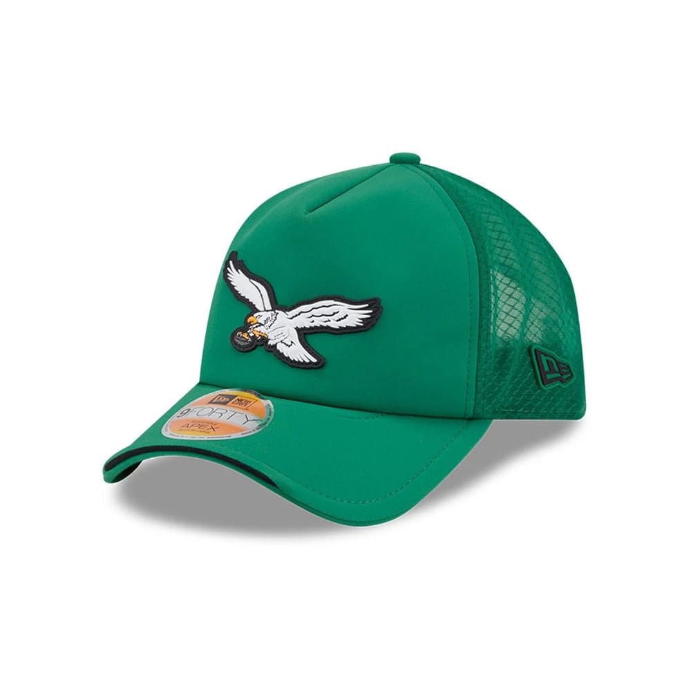 Pictured is this NFL Sideline 2026 Philadelphia Eagles 9FORTY Apex cap in Green. 1
