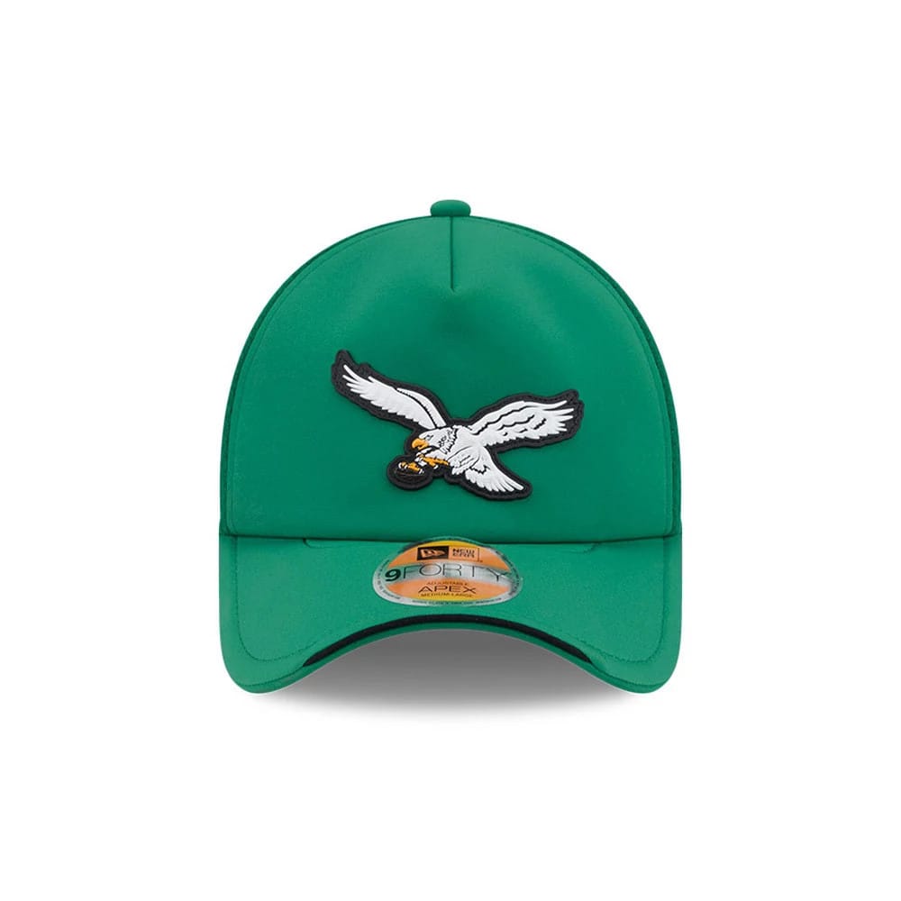 Pictured is this NFL Sideline 2026 Philadelphia Eagles 9FORTY Apex cap in Green. 2