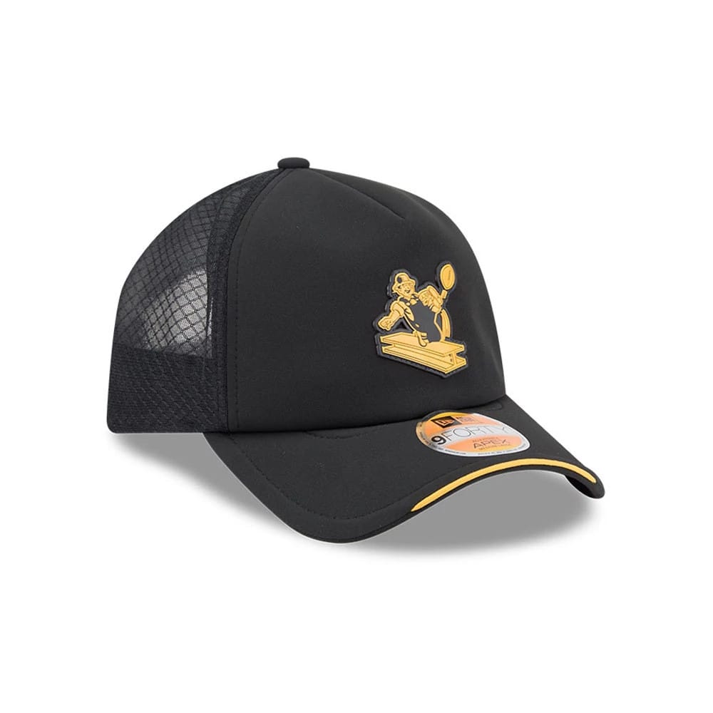Pictured is this NFL Sideline 2026 Pittsburgh Steelers 9FORTY Apex cap in black. 3