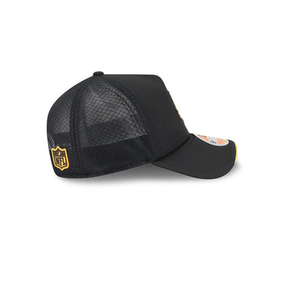 Pictured is this NFL Sideline 2026 Pittsburgh Steelers 9FORTY Apex cap in black. 5