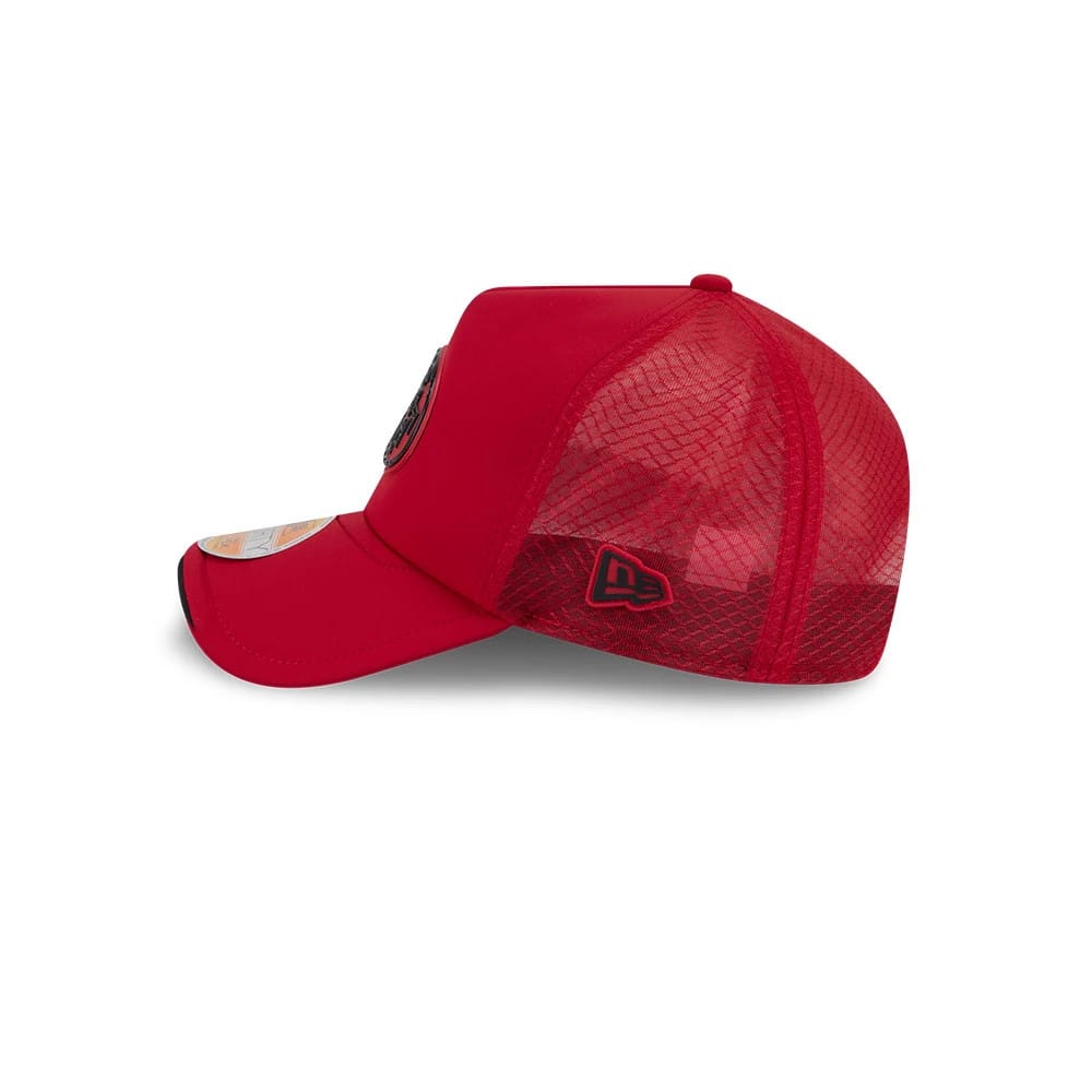 Pictured is this NFL Sideline 2026 San Francisco 49ers 9FORTY Apex cap in red. 4