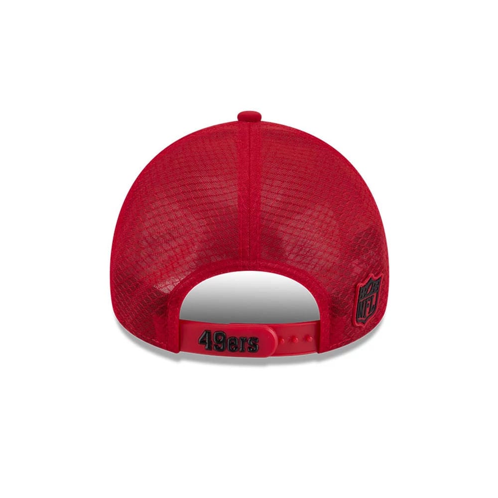 Pictured is this NFL Sideline 2026 San Francisco 49ers 9FORTY Apex cap in red. 6