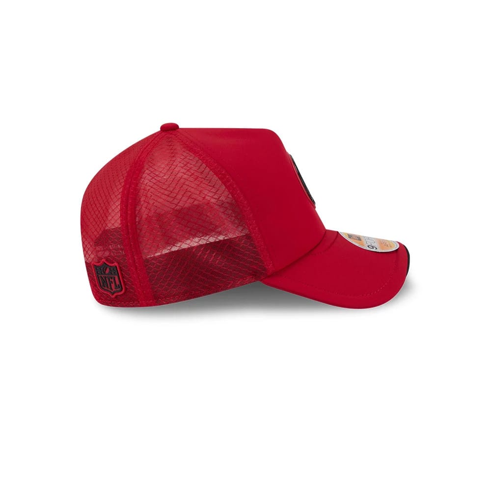 Pictured is this NFL Sideline 2026 San Francisco 49ers 9FORTY Apex cap in red. 5