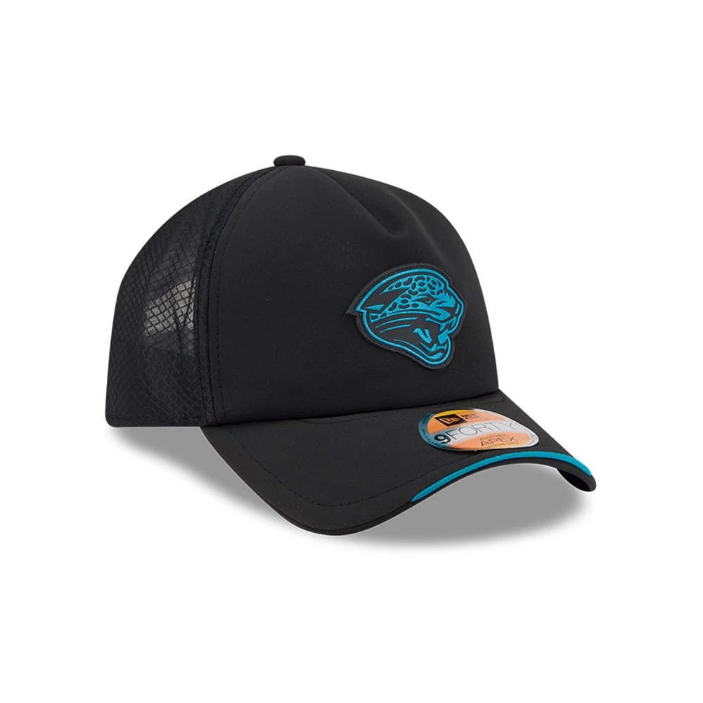 Pictured is this NFL Sideline 2026 Jacksonville Jaguars 9FORTY Apex cap in black. 3
