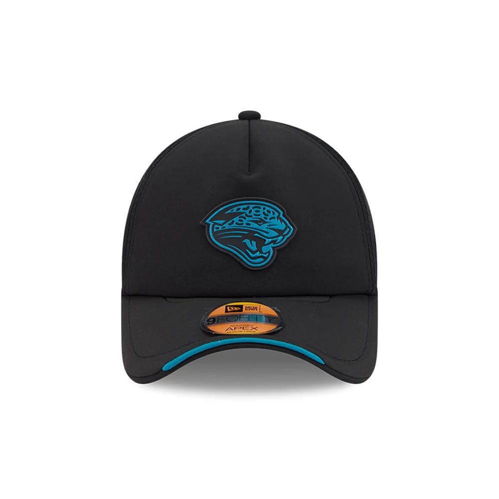 Pictured is this NFL Sideline 2026 Jacksonville Jaguars 9FORTY Apex cap in black. 2