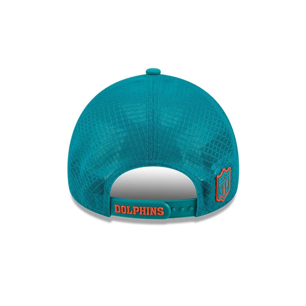 Pictured is this NFL Sideline 2026 Miami Dolphins 9FORTY Apex cap in turquoise. 4