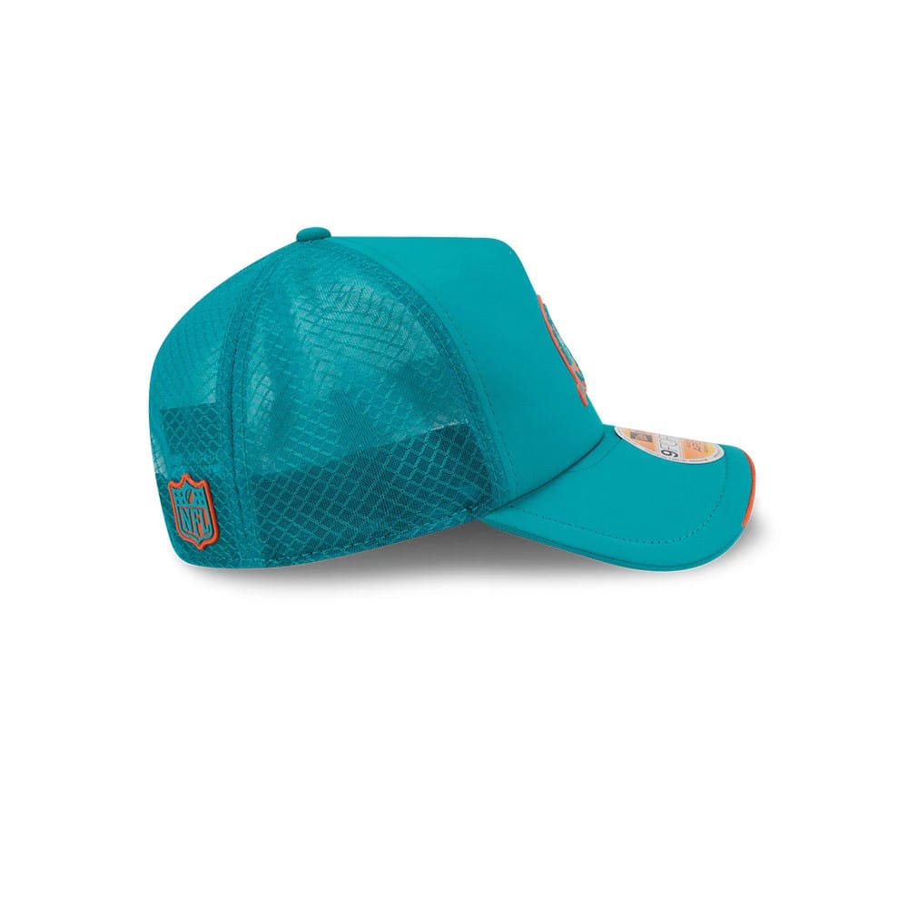 Pictured is this NFL Sideline 2026 Miami Dolphins 9FORTY Apex cap in turquoise. 6
