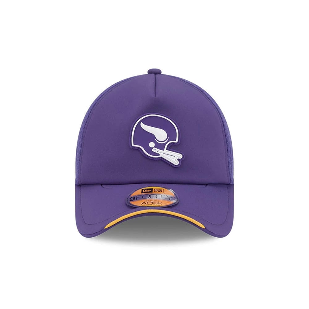 Pictured is this NFL Sideline 2026 Minnesota Vikings 9FORTY Apex cap in purple. 2