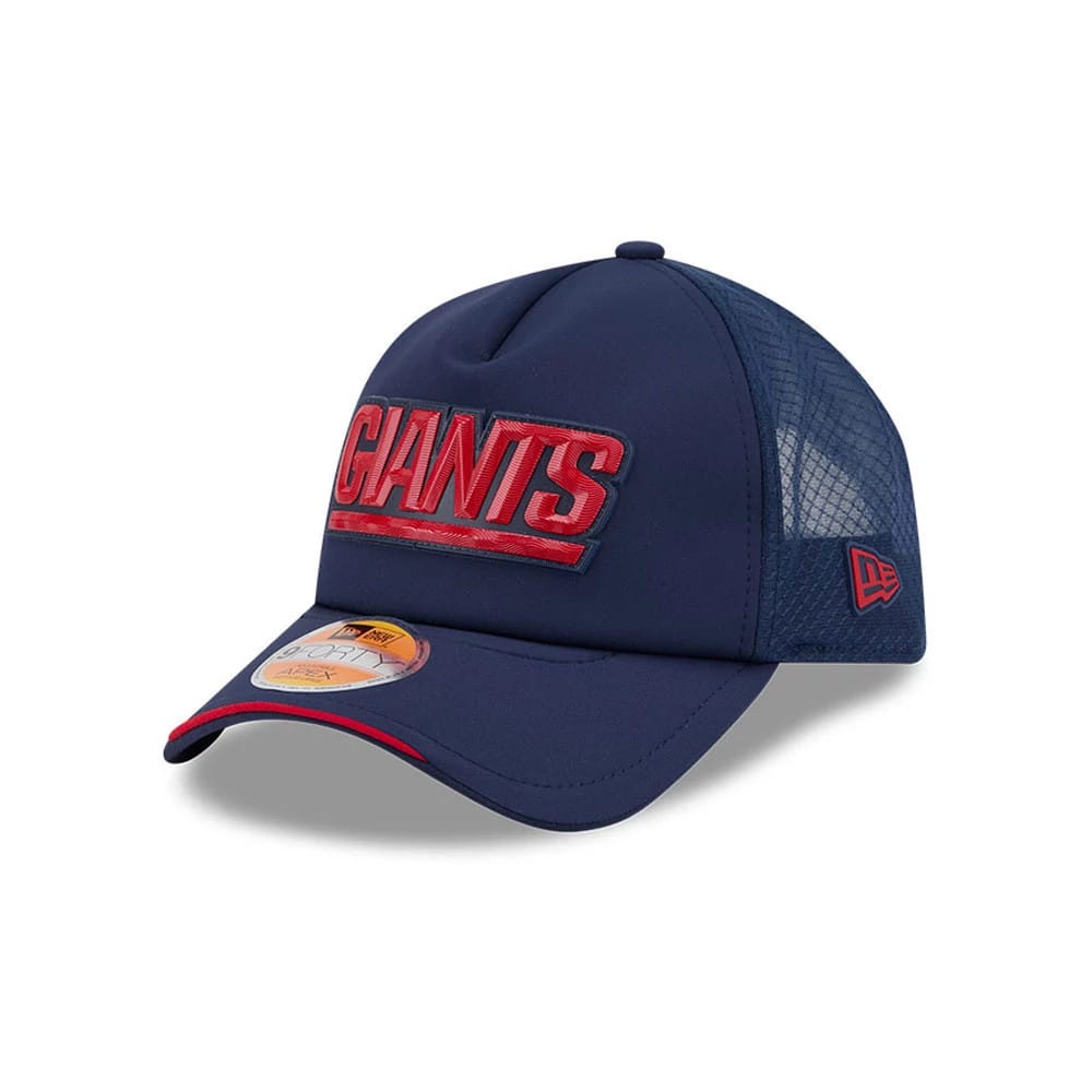Pictured is this NFL Sideline 2026 New York Giants 9FORTY Apex cap in dark blue. 1