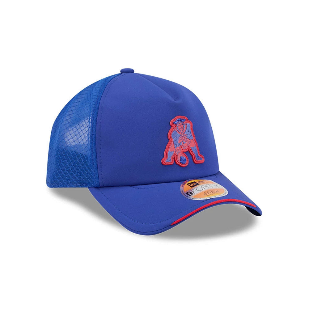 Pictured is this NFL Sideline 2026 New England Patriots 9FORTY Apex cap in blue. 3