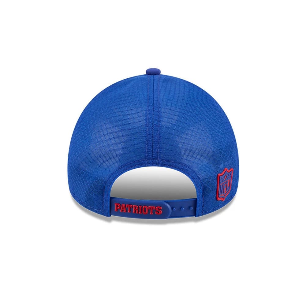 Pictured is this NFL Sideline 2026 New England Patriots 9FORTY Apex cap in blue. 4