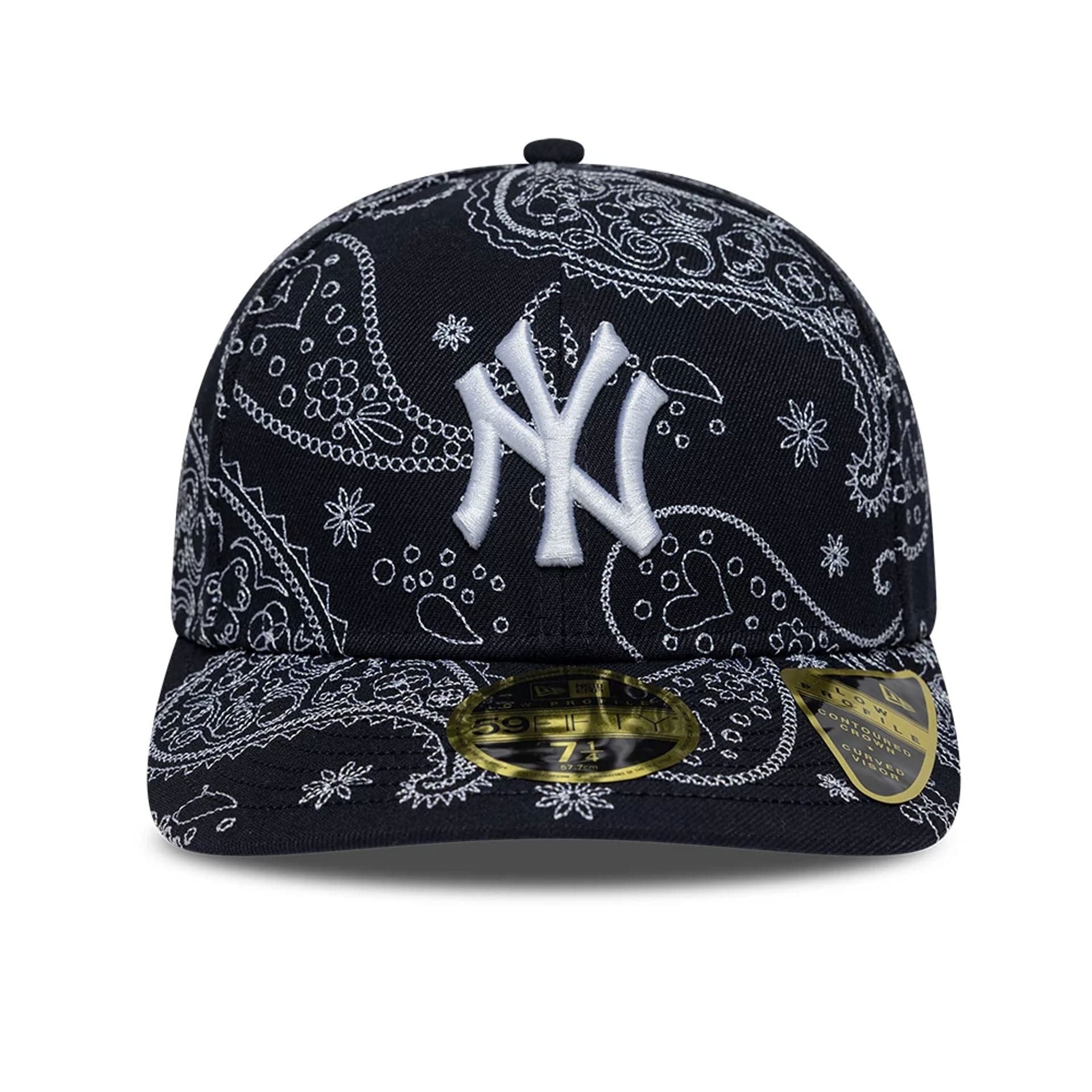 Pictured is this MLB All Over Paisley New York Yankees Low Profile 59FIFTY Fitted cap in navy. 2