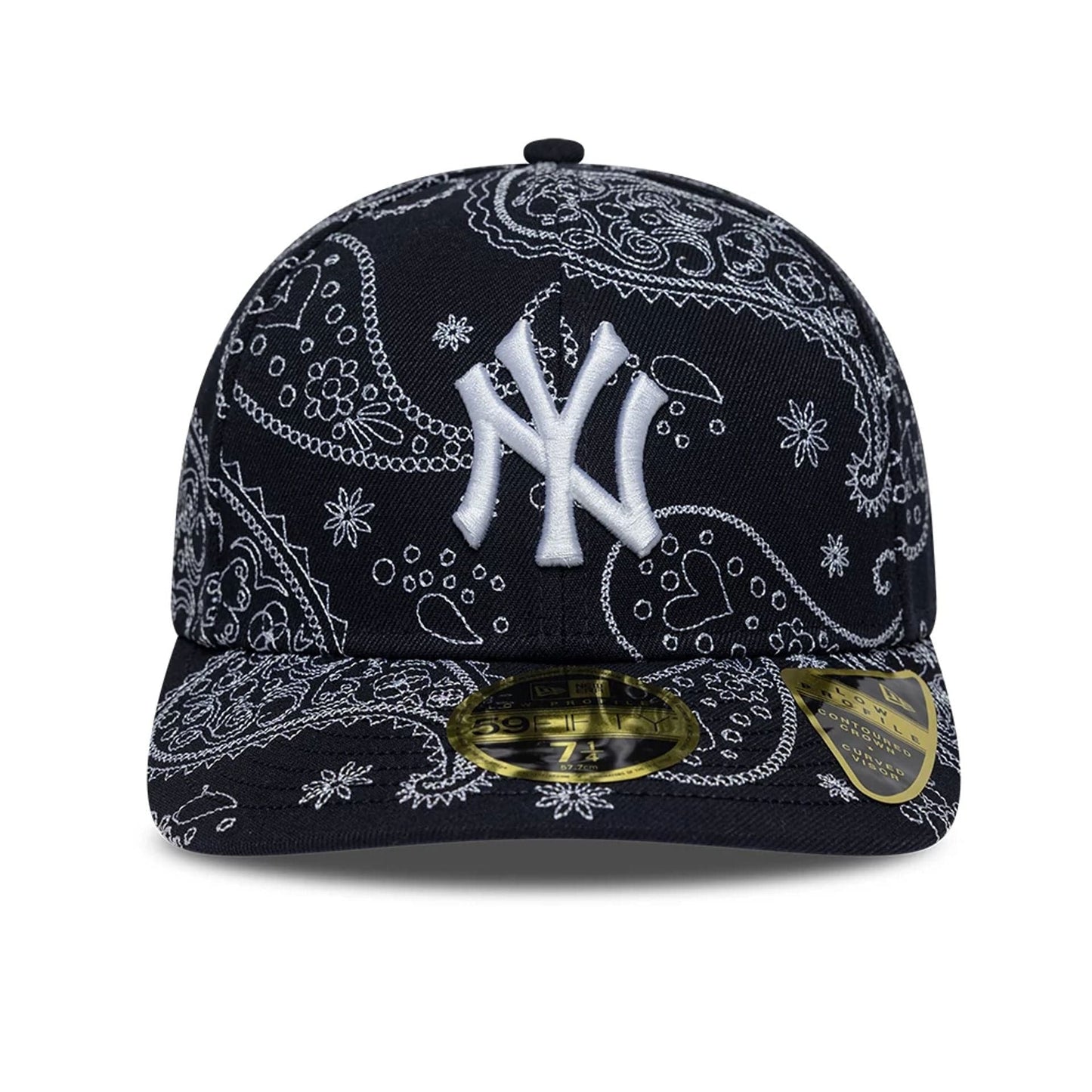 Pictured is this MLB All Over Paisley New York Yankees Low Profile 59FIFTY Fitted cap in navy. 2