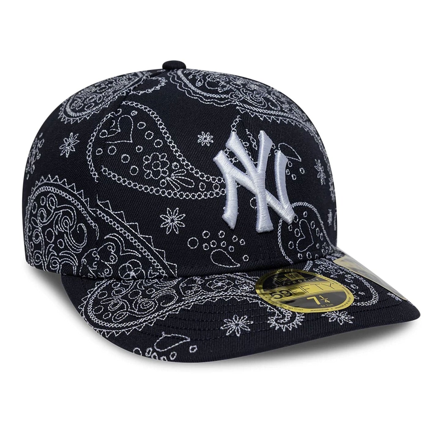 Pictured is this MLB All Over Paisley New York Yankees Low Profile 59FIFTY Fitted cap in navy. 3