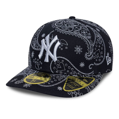 Pictured is this MLB All Over Paisley New York Yankees Low Profile 59FIFTY Fitted cap in navy. 1