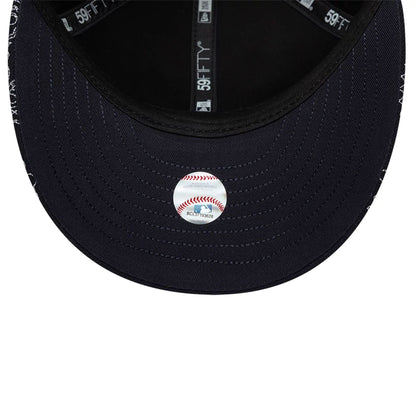Pictured is this MLB All Over Paisley New York Yankees Low Profile 59FIFTY Fitted cap in navy. 7
