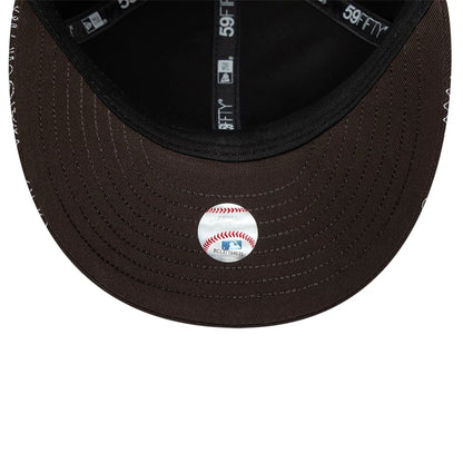 Pictured is this MLB All Over Paisley LA Dodgers Low Profile 59FIFTY Fitted cap in dark brown. 7