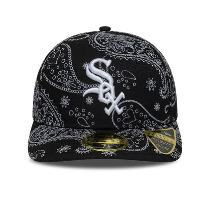 Pictured is this MLB All Over Paisley Chicago White Sox Low Profile 59FIFTY Fitted cap in black. 2