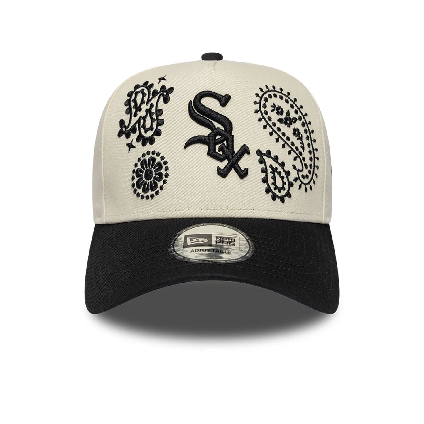 Pictured is this MLB Paisley Chicago White Sox 9FORTY E-Frame cap in black. 2