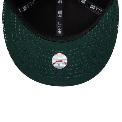 Pictured is this MLB All Over Paisley Athletics Low Profile 59FIFTY Fitted cap in dark green. 7