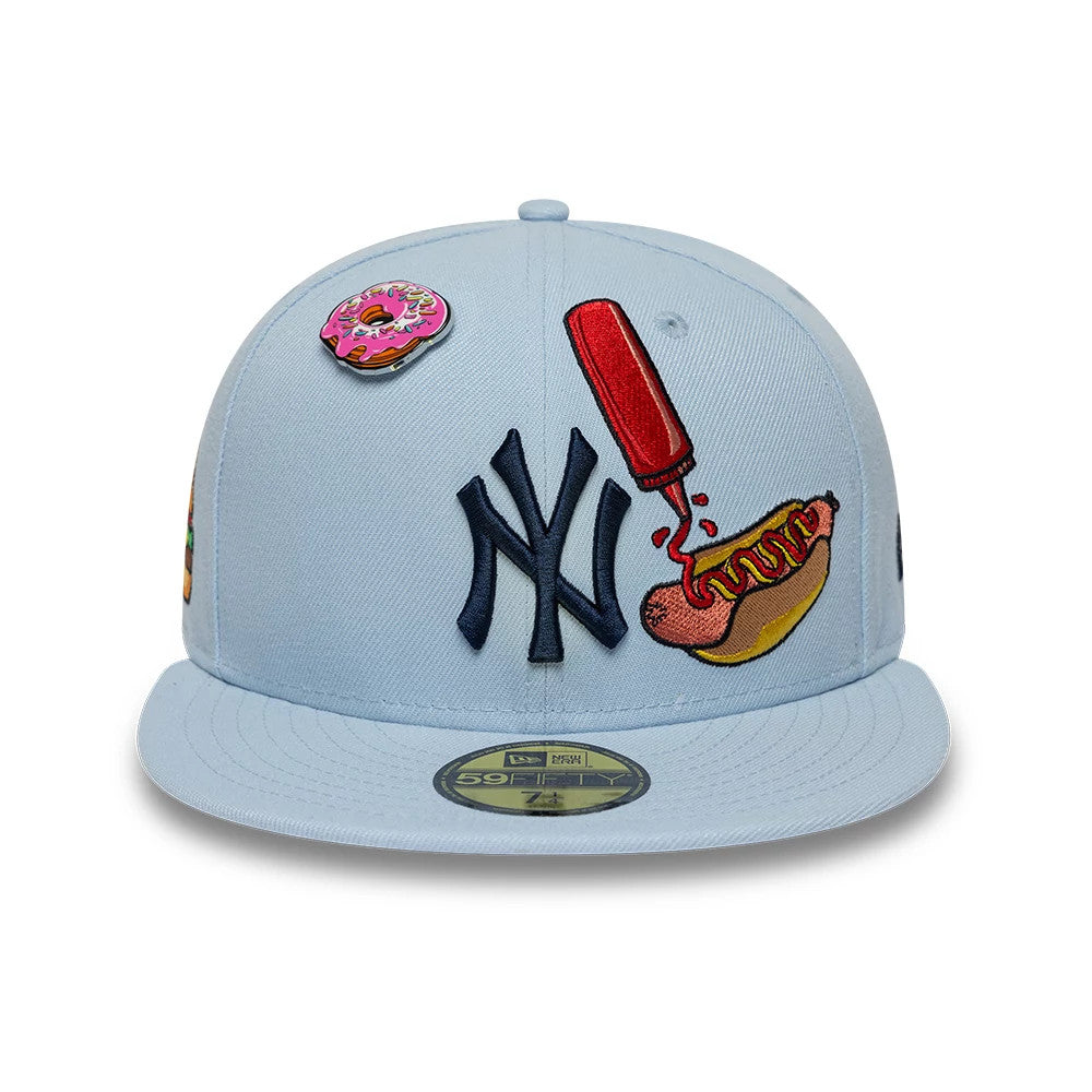 Pictured is this MLB Food New York Yankees 59FIFTY Fitted cap in pastel blue. 2
