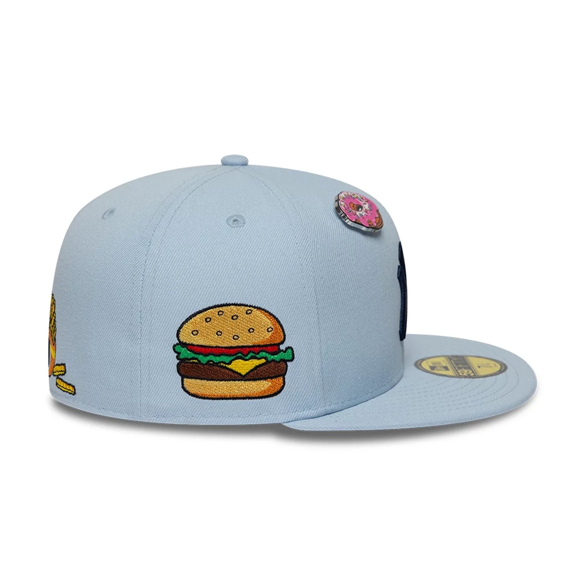 Pictured is this MLB Food New York Yankees 59FIFTY Fitted cap in pastel blue. 6