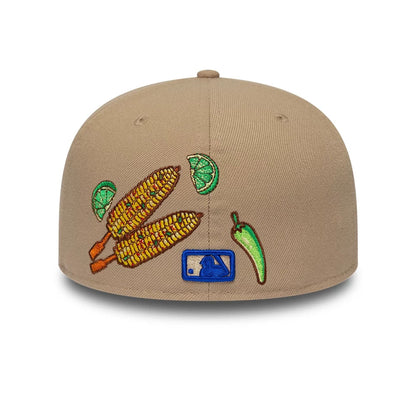Pictured is this MLB Food LA Dodgers 59FIFTY Fitted cap in Beige. 4