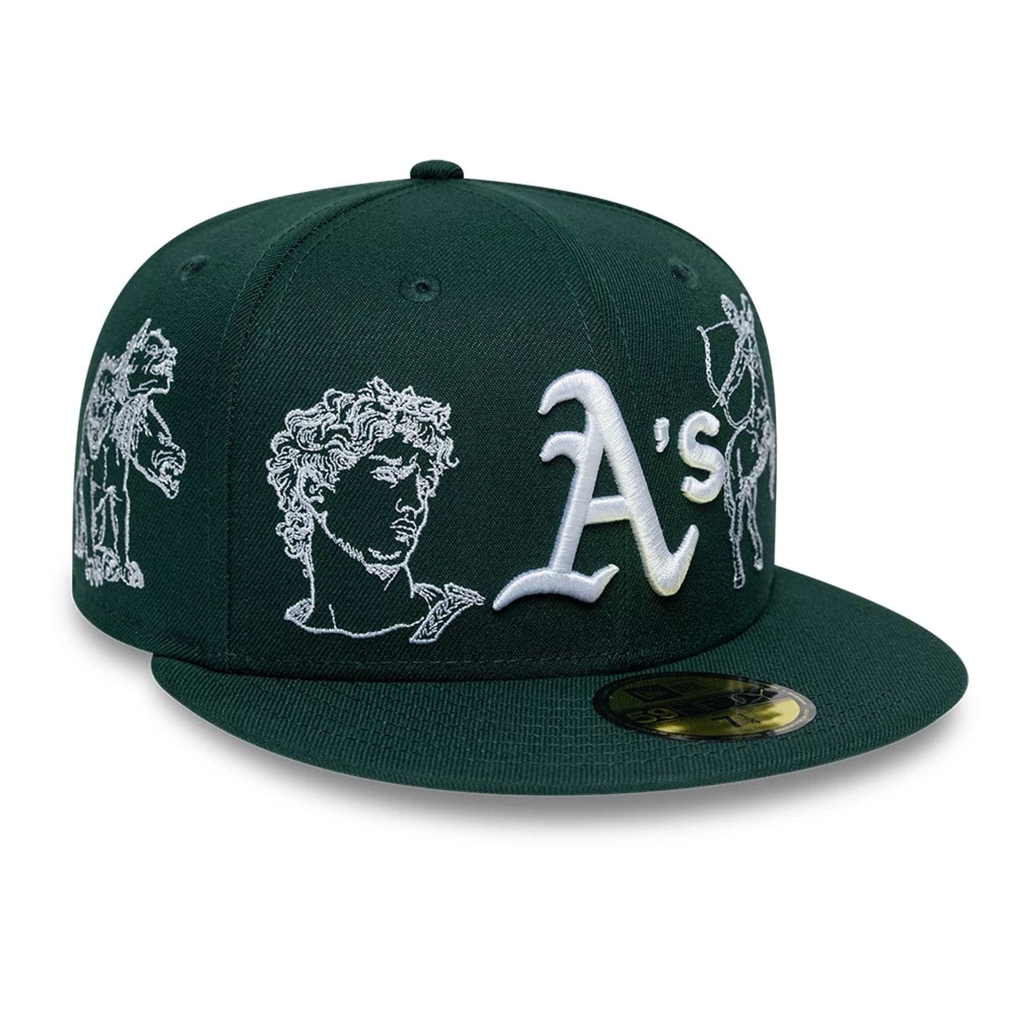 Pictured is this MLB Mythical Athletics 59FIFTY Fitted cap in dark green. 4