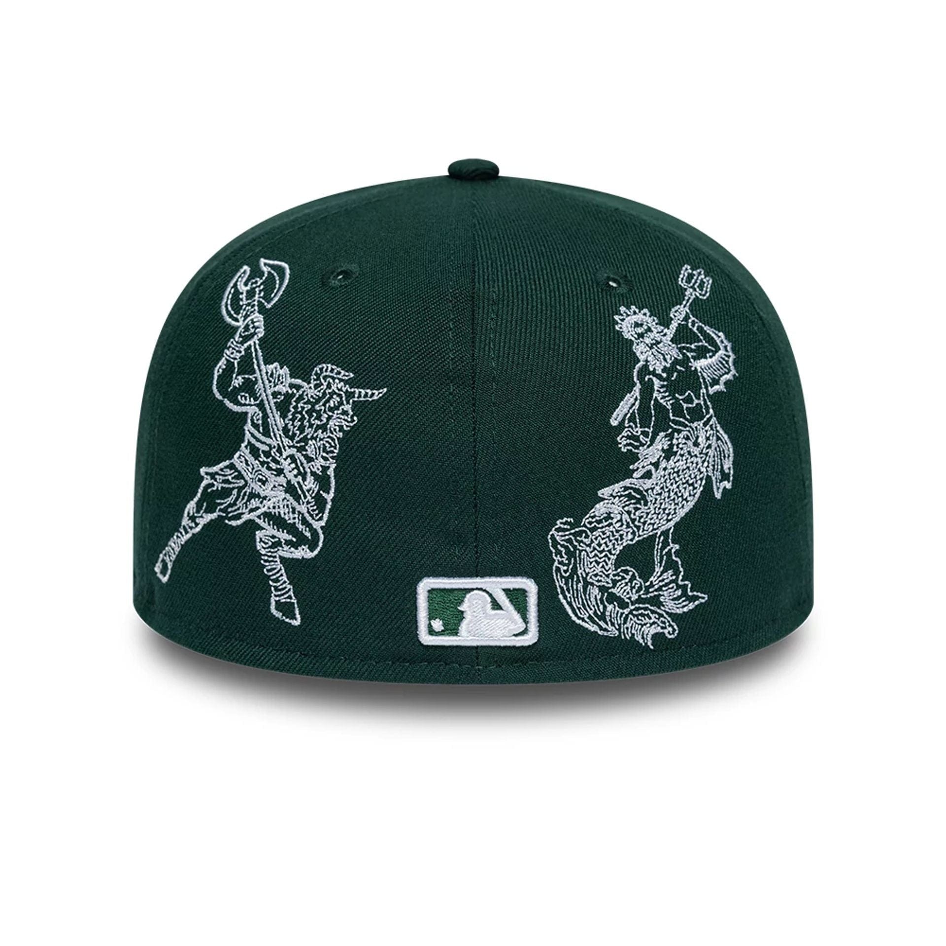 Pictured is this MLB Mythical Athletics 59FIFTY Fitted cap in dark green. 7