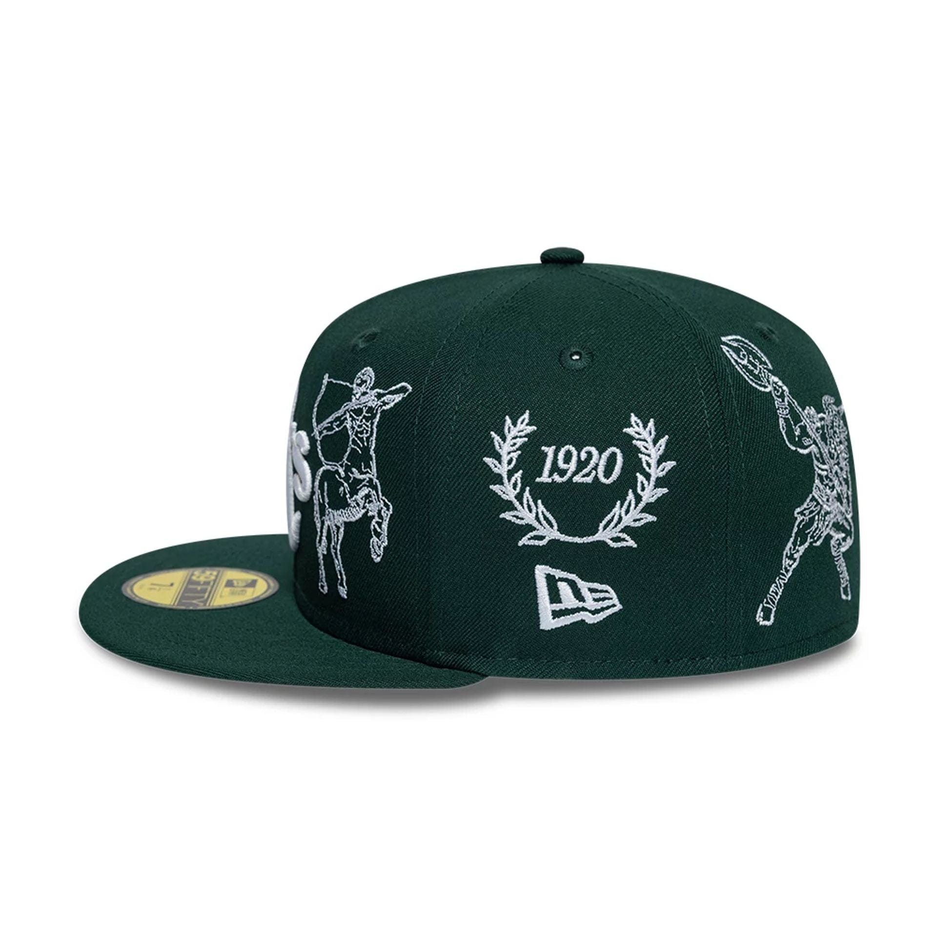 Pictured is this MLB Mythical Athletics 59FIFTY Fitted cap in dark green. 5