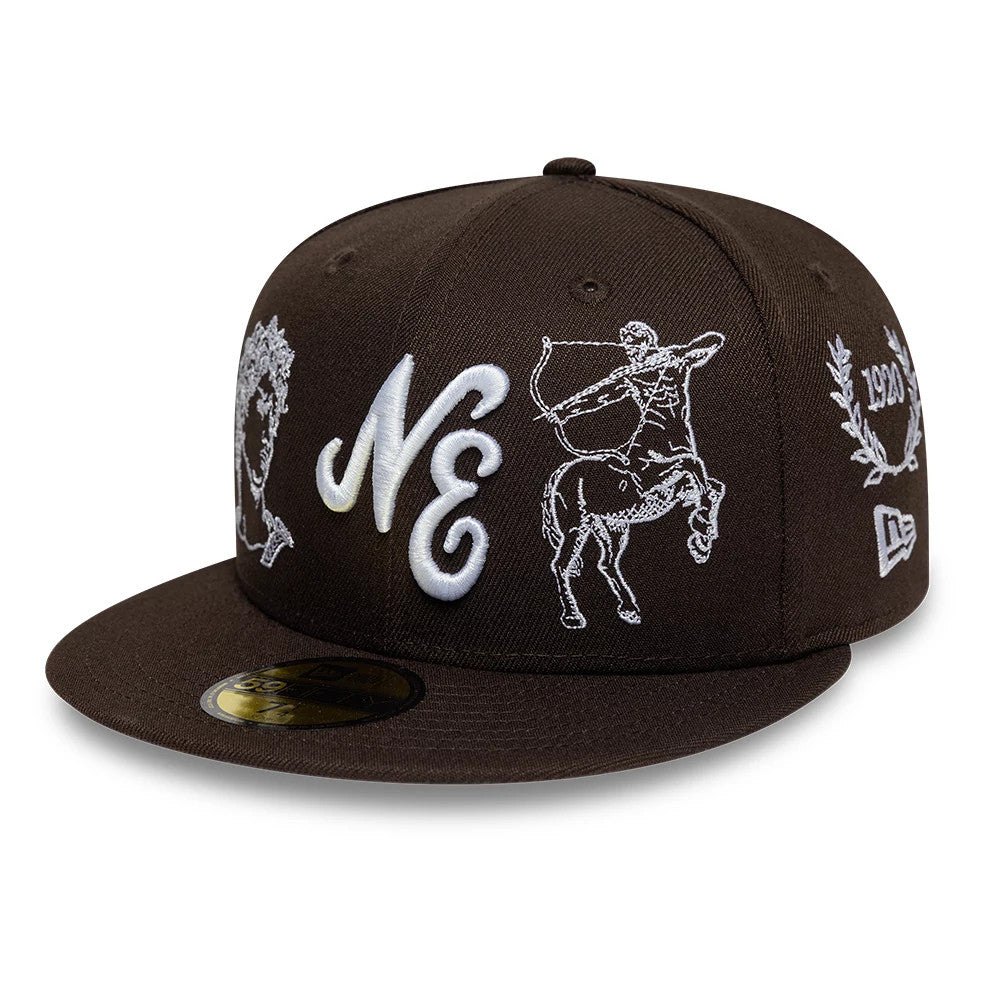 Pictured is this New Era Mythical 59FIFTY Fitted cap in dark brown. 1