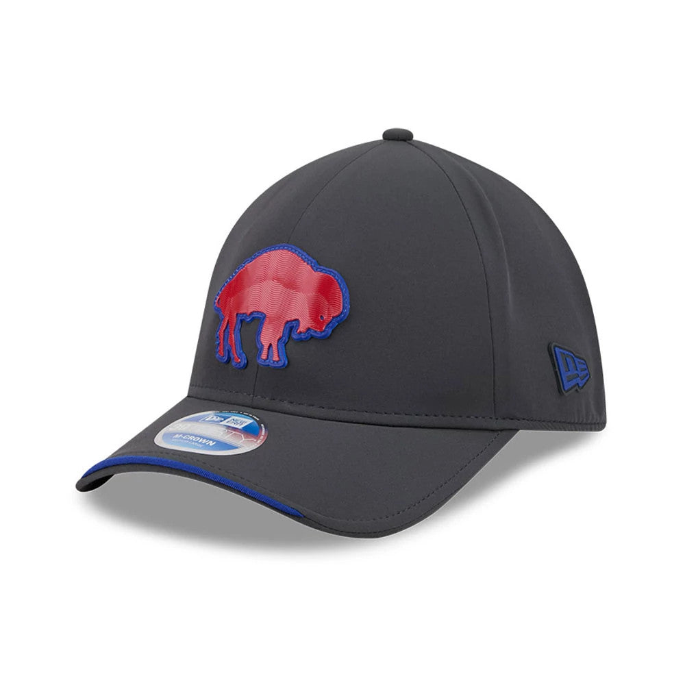 Pictured is this NFL Sideline 2026 Buffalo Bills 39THIRTY M-Crown Stretch Fit cap in charcoal. 1