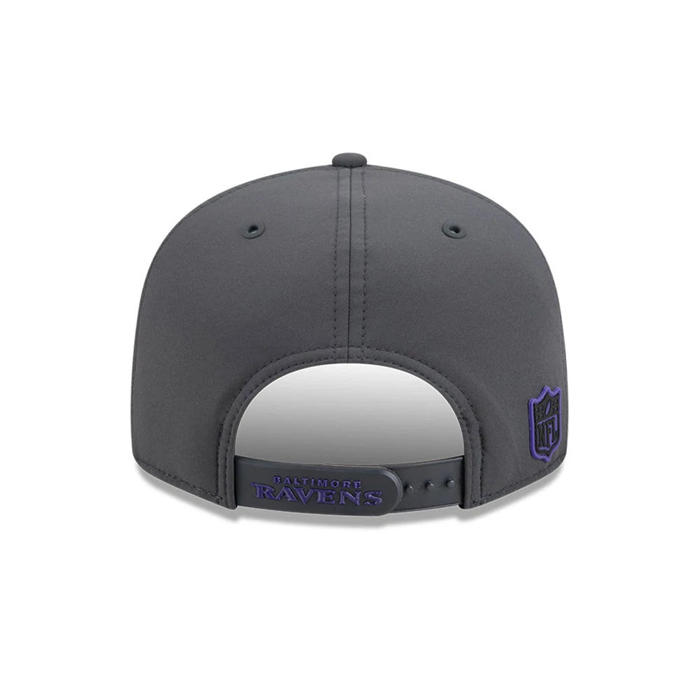 Pictured is this NFL Sideline 2026 Baltimore Ravens 9FIFTY Snapback cap in charcoal. 7