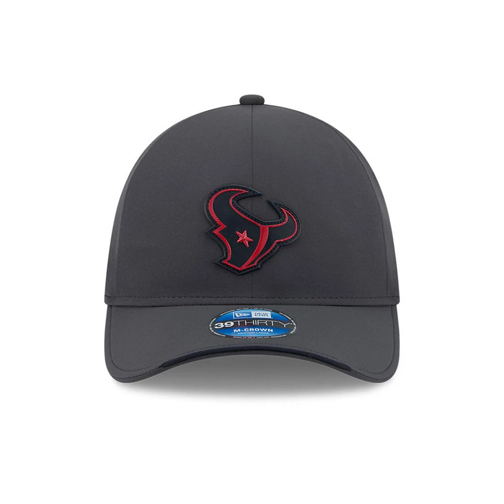 Pictured is this NFL Sideline 2026 Houston Texans 39THIRTY M-Crown Stretch Fit cap in charcoal. 2