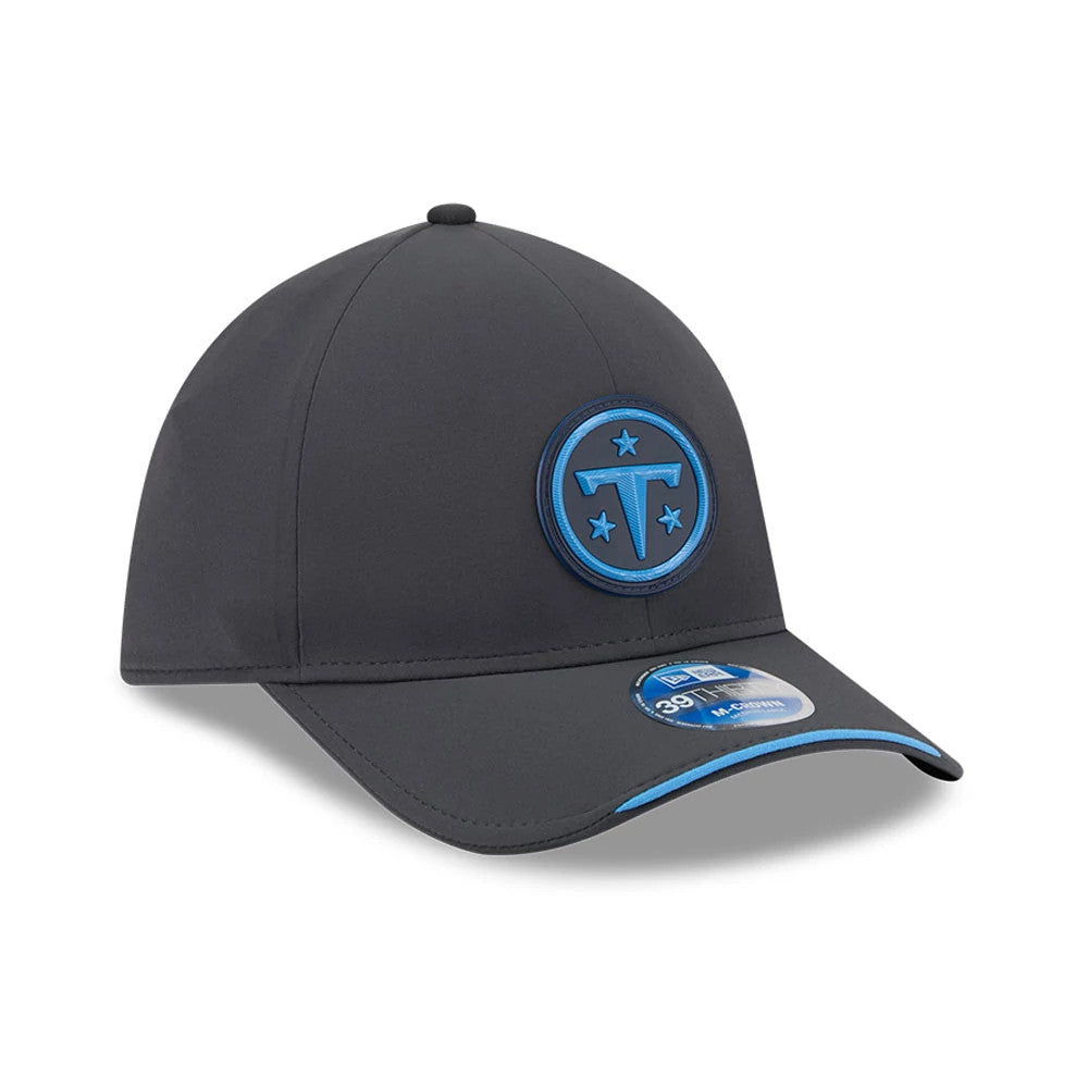Pictured is this NFL Sideline 2026 Tennessee Titans 39THIRTY M-Crown Stretch Fit cap in charcoal. 3