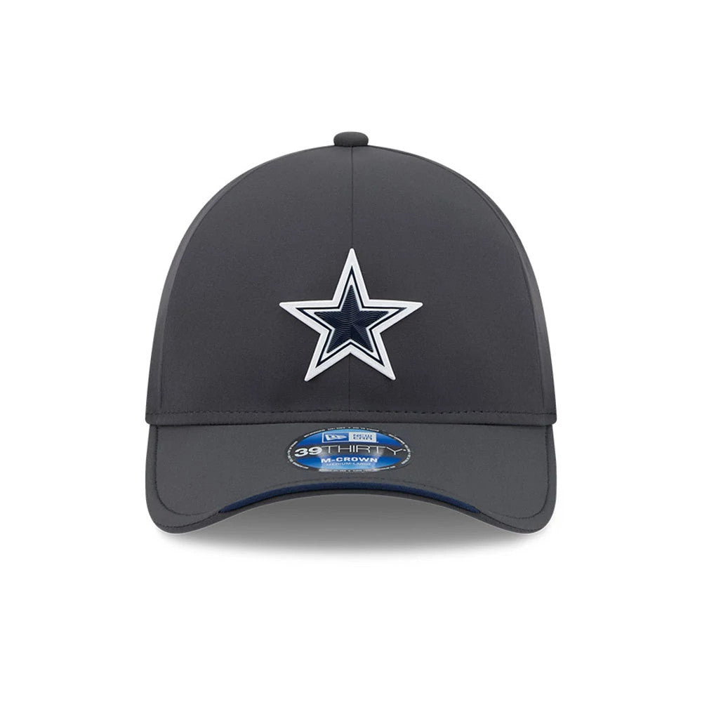 Pictured is this NFL Sideline 2026 Dallas Cowboys 39THIRTY M-Crown Stretch Fit cap in charcoal. 2