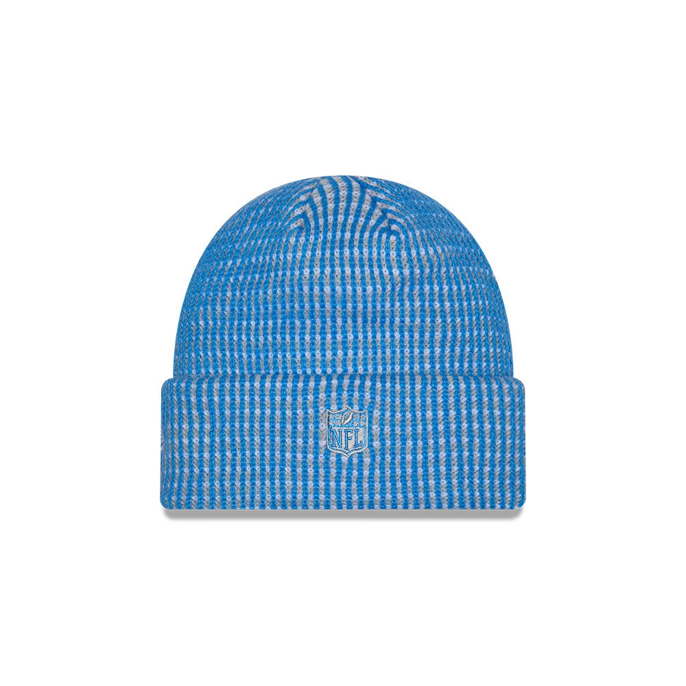 Pictured is this NFL Sideline 2026 Detroit Lions Cuff Knit Beanie Hat in blue. 3