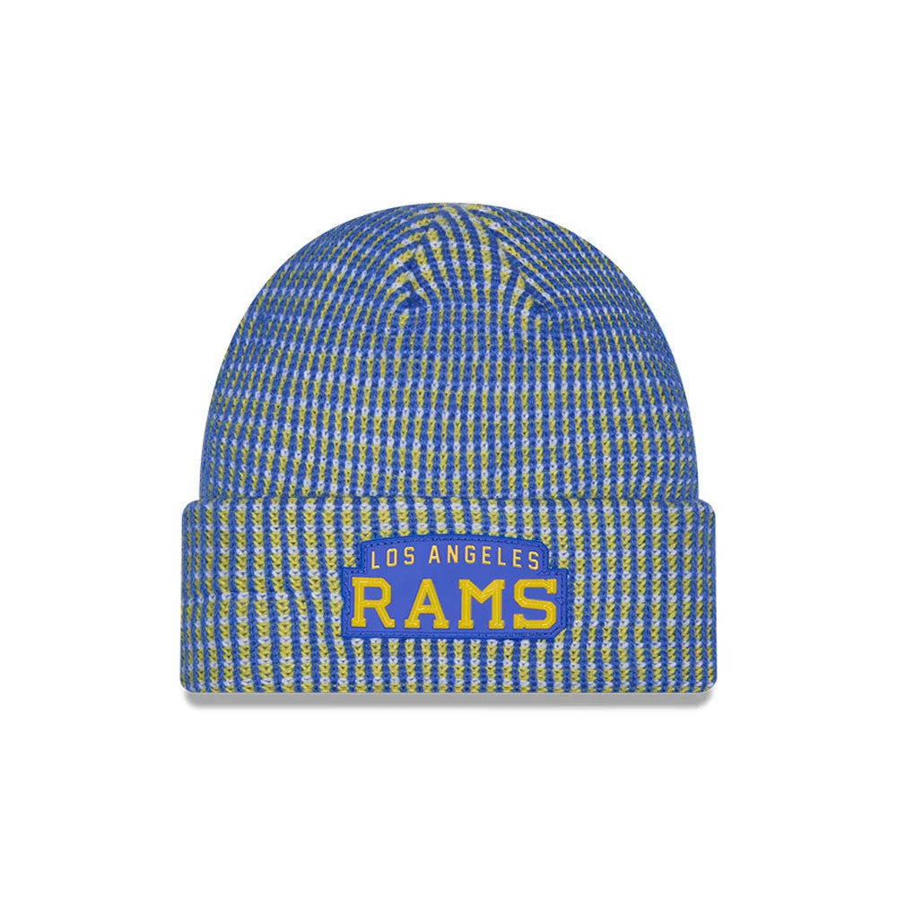 Pictured is this NFL Sideline 2026 LA Rams Cuff Knit Beanie Hat in blue. 1