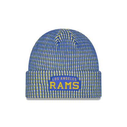 Pictured is this NFL Sideline 2026 LA Rams Cuff Knit Beanie Hat in blue. 1