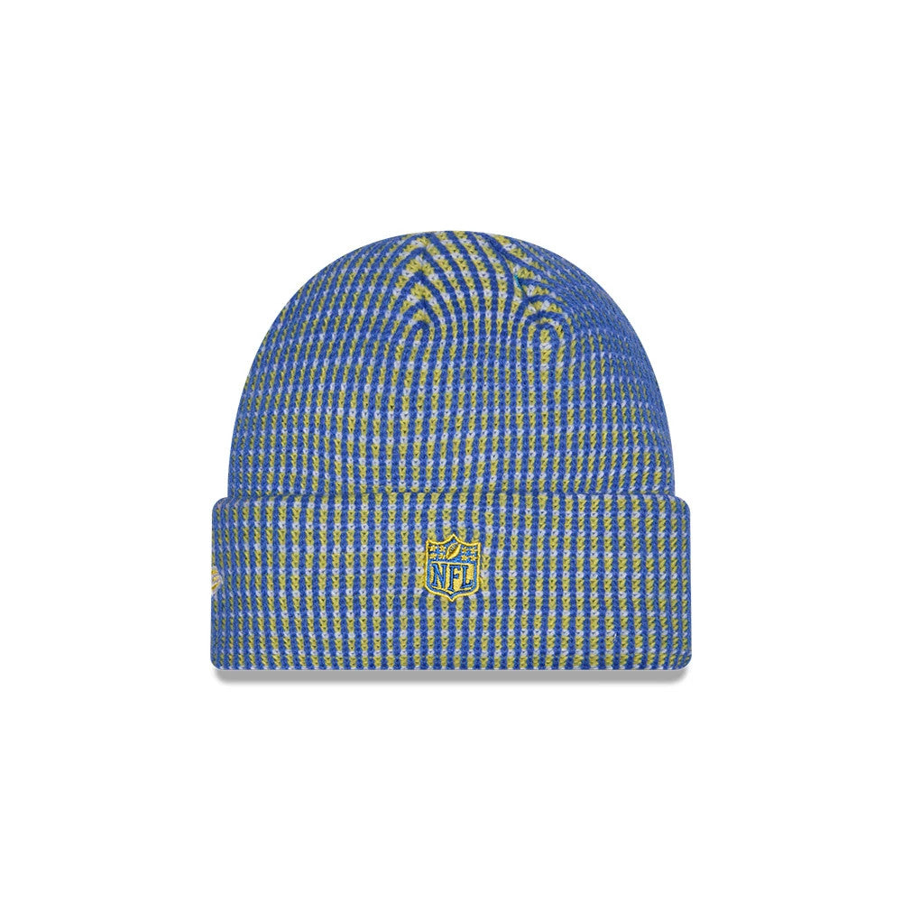 Pictured is this NFL Sideline 2026 LA Rams Cuff Knit Beanie Hat in blue. 3